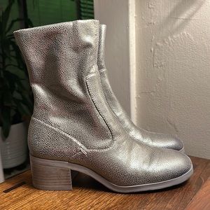 Sarto Silver Metallic Block Heel Mod Boots Sustainable